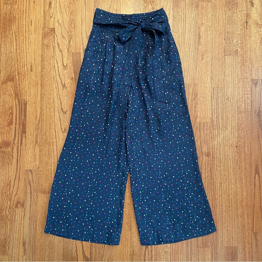 Rebecca Taylor Jacquard Silk Speckled Dot Pant in Navy Comb size 0 - Picture 2 of 13